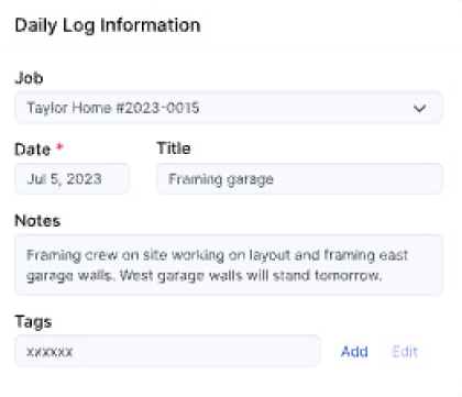 Daily Log information form